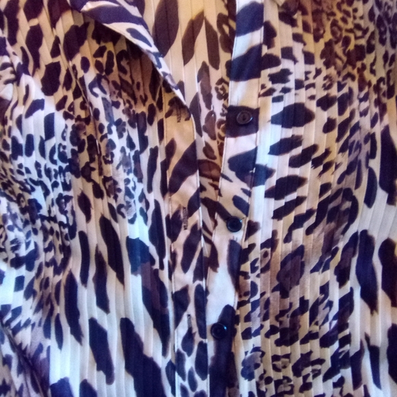 NWOT Sarah B Studio Pleated Leopard Print Button Up Sheer Blouse Sz M - Picture 4 of 11